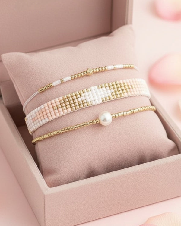 Beaded Bracelet - Peach & Pearl White