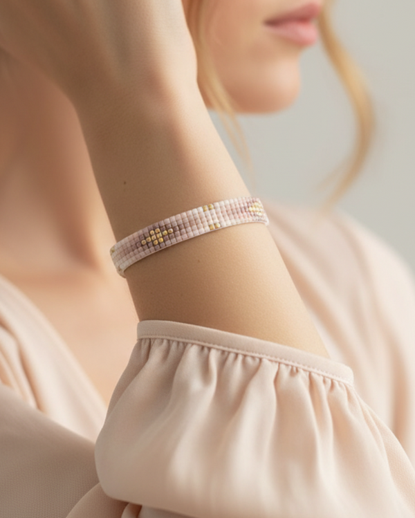 Beaded Bracelet Vintage Pink