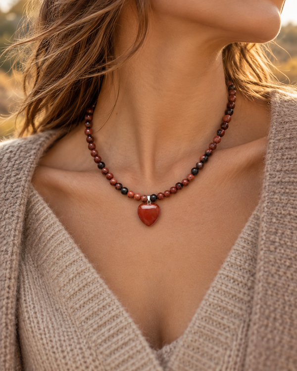 Dark Brown Heart Jasper Necklace