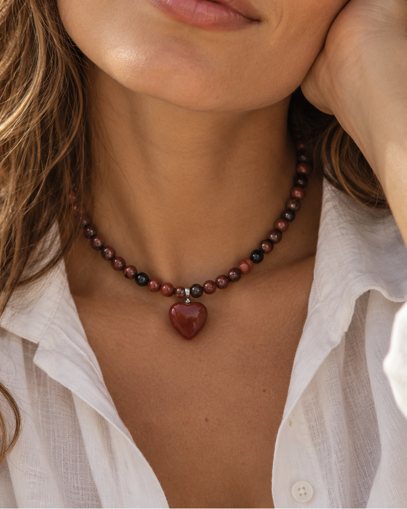 Dark Brown Heart Jasper Necklace