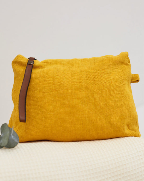 Linen Mustard Cosmetic Bag/Clutch