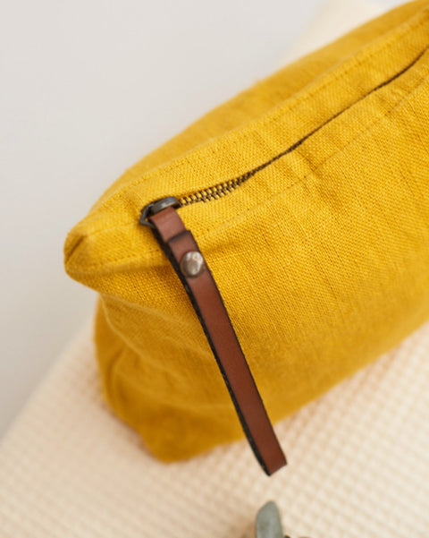 Linen Mustard Cosmetic Bag/Clutch