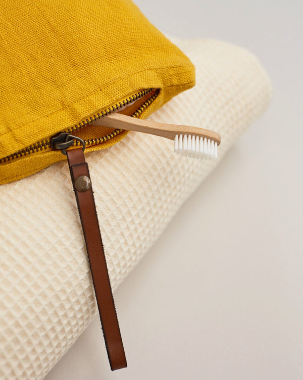 Linen Mustard Cosmetic Bag/Clutch