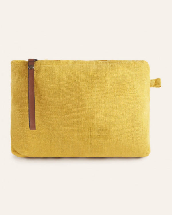 Linen Mustard Cosmetic Bag/Clutch