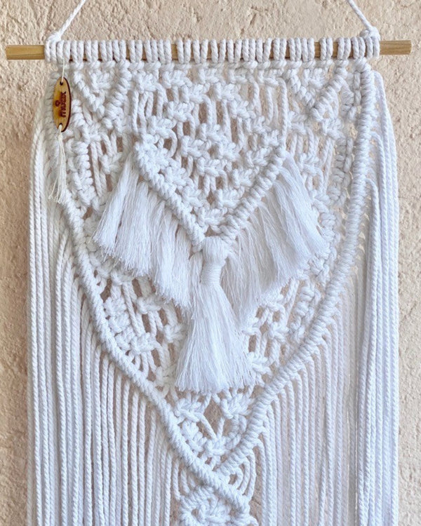 Total weißer Makramee-Wandteppich