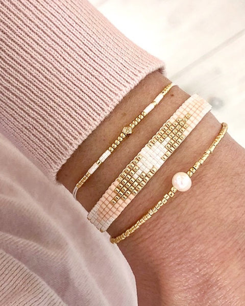 Perlenarmband - Pfirsich &amp; Perlweiß