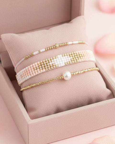 Perlenarmband - Pfirsich &amp; Perlweiß