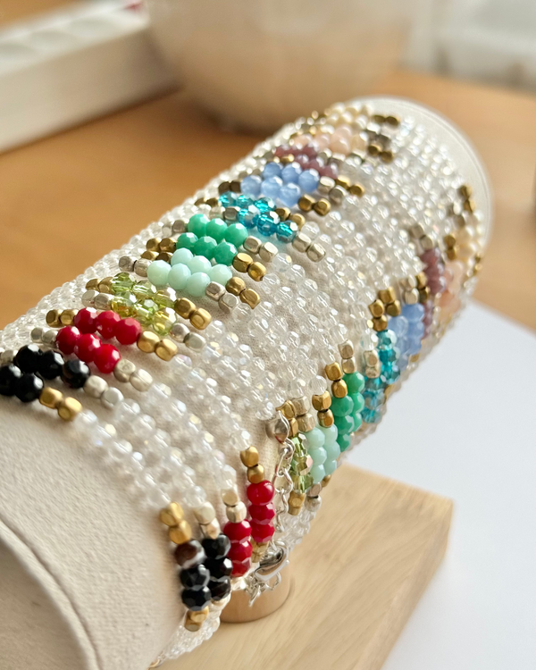 Colorful Faceted Glass Beads - Gold