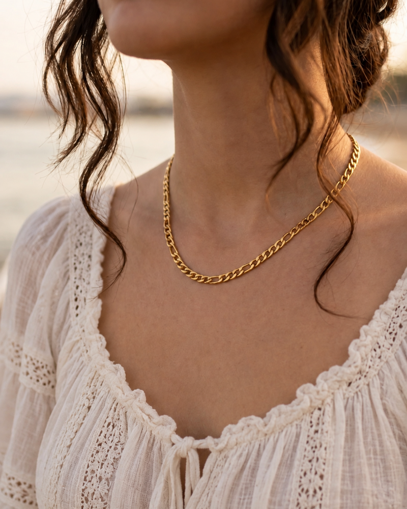 Gold-Plated Figaro Chain Necklace