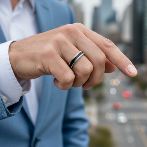 Fine Line Black/Silver Ring