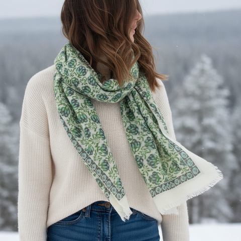 Wool scarf Poem Green