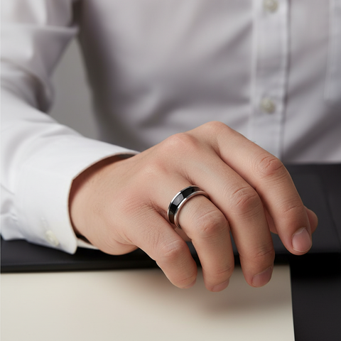 Line Black/Silver Ring