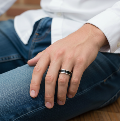 Line Black/Silver Ring