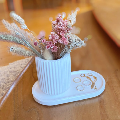 Ribbed Set Vase & Tray