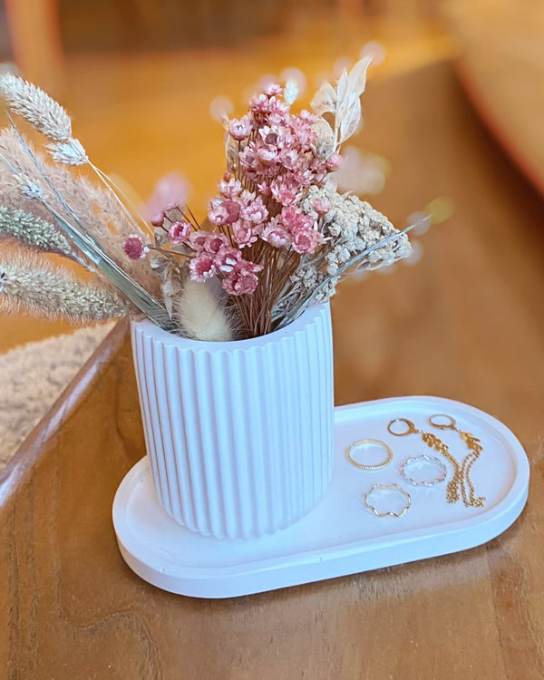 Ribbed Set Vase & Tray