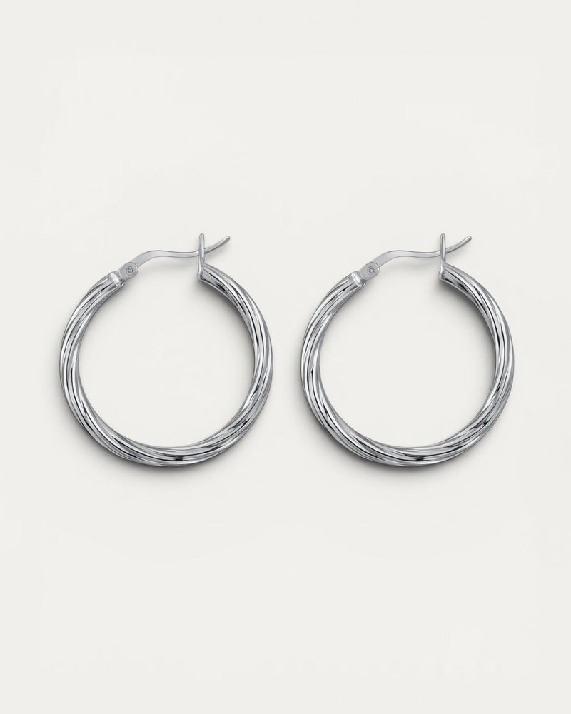 Silver Wave Hoops Earrings